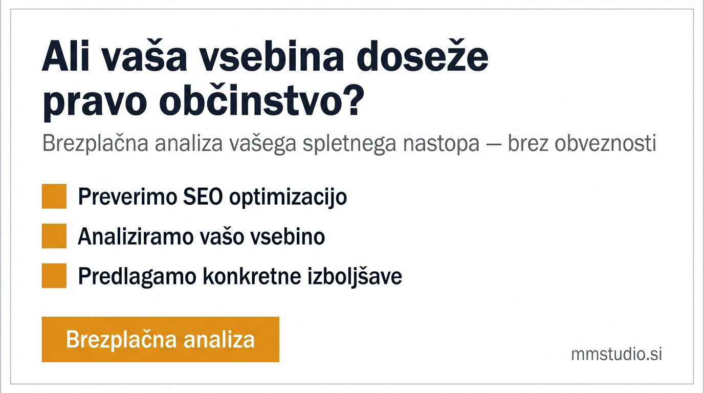 Brezplačna analiza vašega spletnega nastopa – preverite, ali vaša vsebina doseže pravo občinstvo – MMStudio